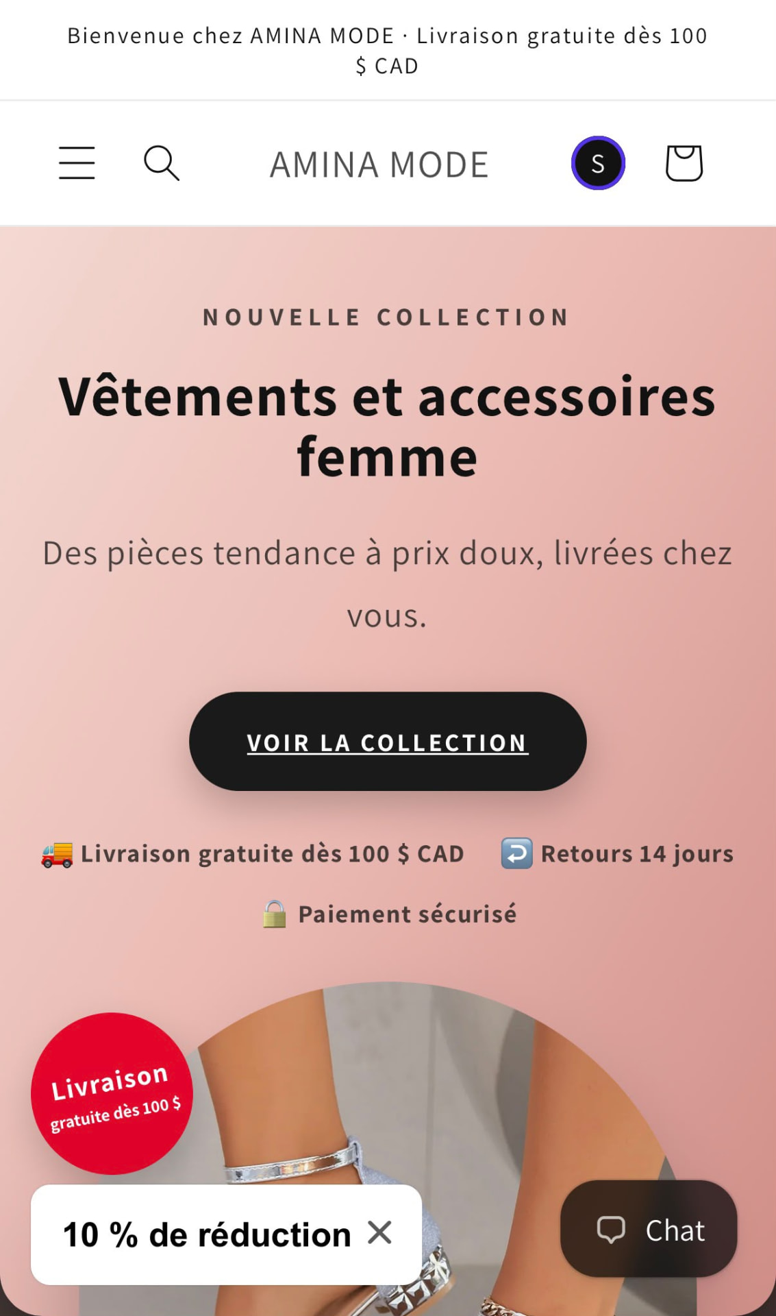 Page d'accueil de la boutique AMINA MODE